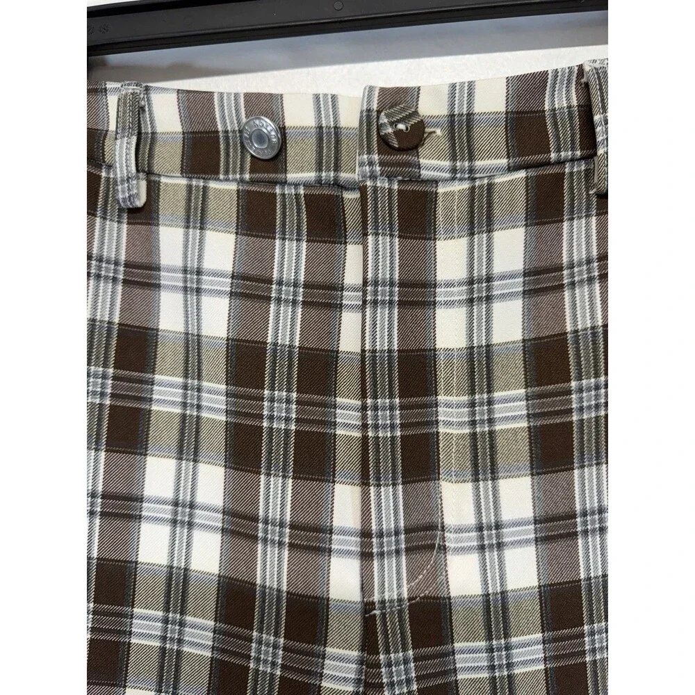 Reformation Y2K Women’s Franklin brown Plaid Straight Leg Pants Rayon Sz 2 - Picture 10 of 16
